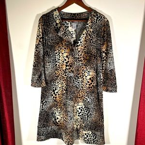 Chico’s animal print dress, size 1, 35 inch length, 3/4 length sleeves